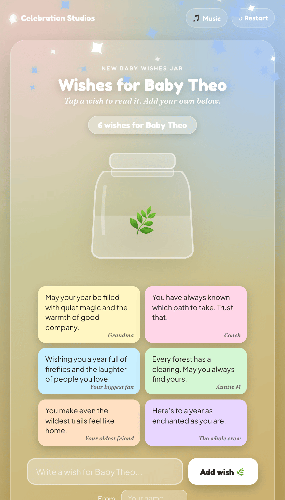 A new-baby wishes jar for Baby Theo