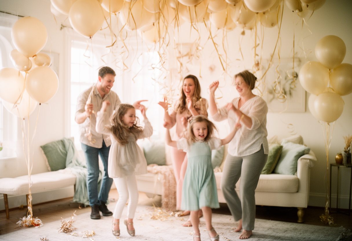 A family dancing at a celebration