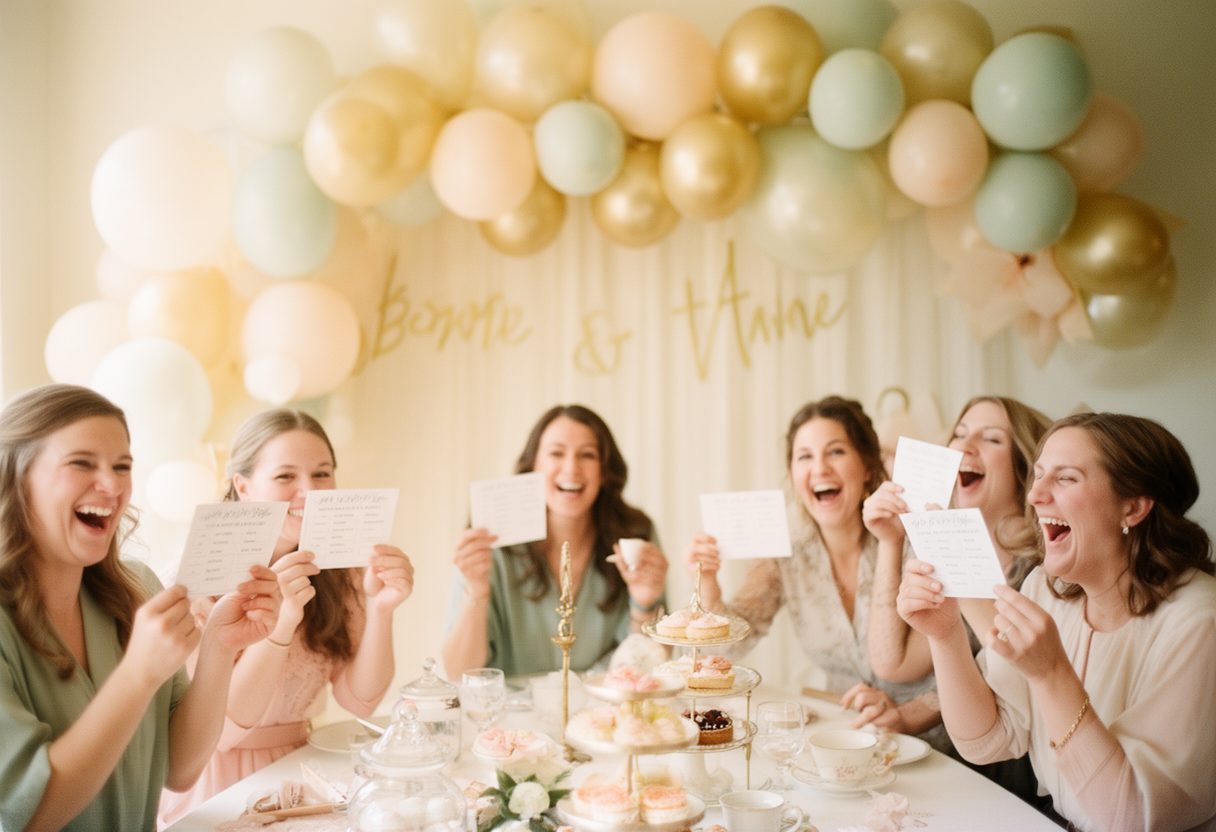 Baby shower guests playing a guessing game